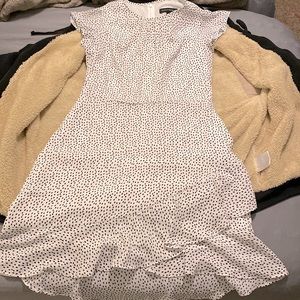 Womens white polka dot midi sun dress with cap sleeves